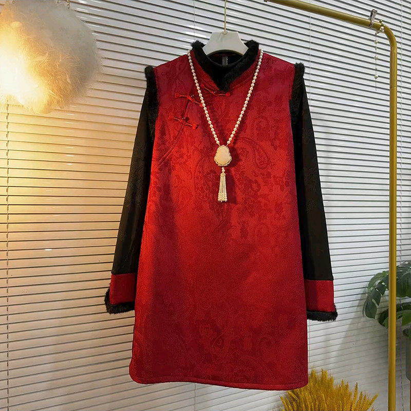 新中式大码女装盘扣马甲裙国风拼接打底衫两件套2025新款复古套装,淘宝优惠券,粉丝福利购,淘宝优惠卷