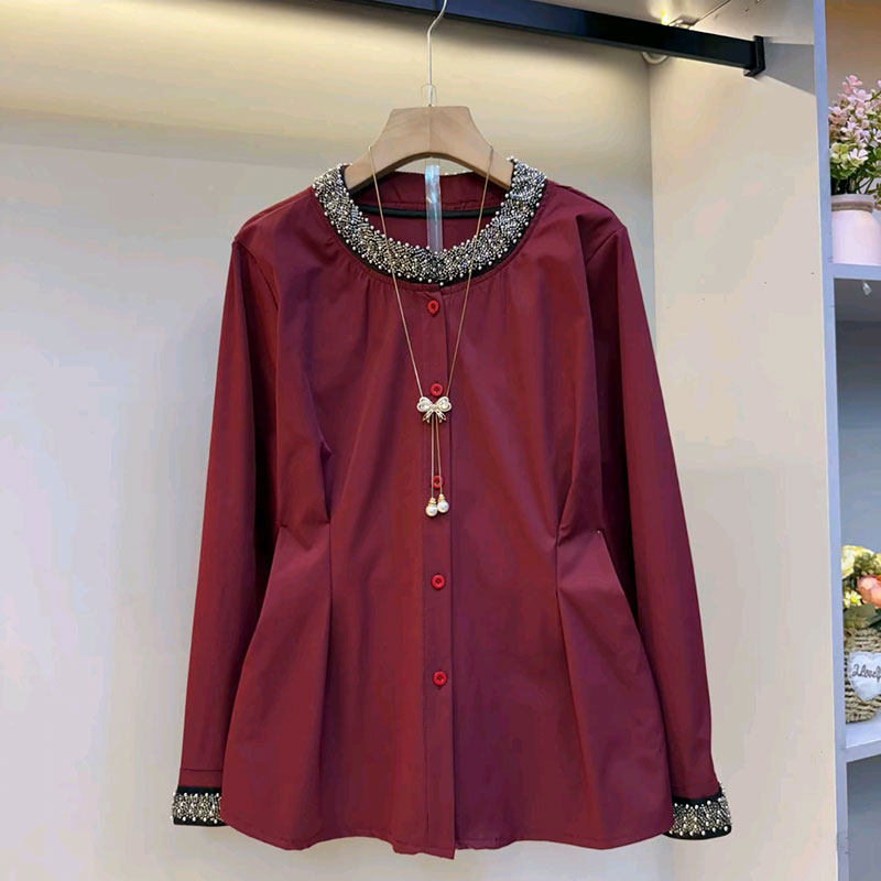 欧货重工简约风钉珠收腰衬衫上衣胖妹妹秋季新款大码女装百搭显瘦,淘宝优惠券,粉丝福利购,淘宝优惠卷