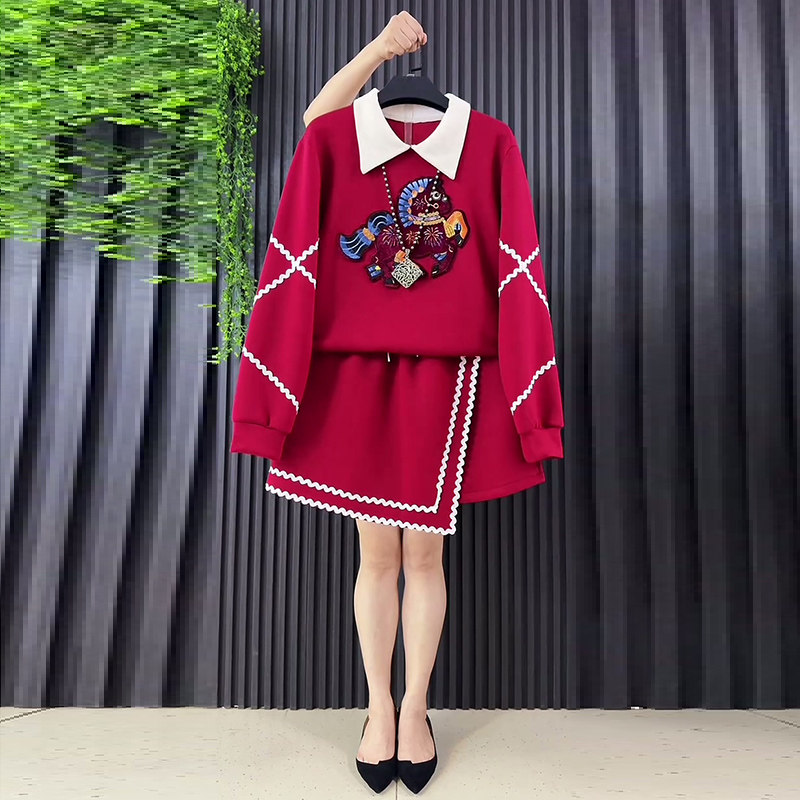 2026春季新款卡通小马卫衣松紧腰短裙两件套简约大码女装上衣半裙,淘宝优惠券,粉丝福利购,淘宝优惠卷