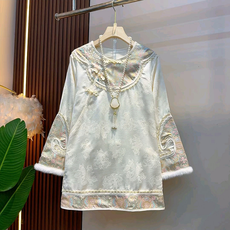 冬季新款新年款国风大码女装重工时尚百搭女人衫宽松遮肉气质衬衫,淘宝优惠券,粉丝福利购,淘宝优惠卷