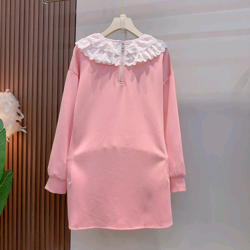 2025秋季新款甜美减龄蕾丝领中长款卫衣大码女装胖mm遮肉显瘦大衫 - 图2
