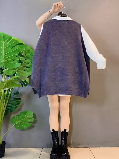 Net version knitted vest large size loose horse clip base shirt