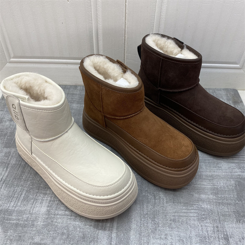 厚底增高舒适雪地靴断码处理真皮女靴2025冬季新款厚绒保暖棉短靴 - 图3
