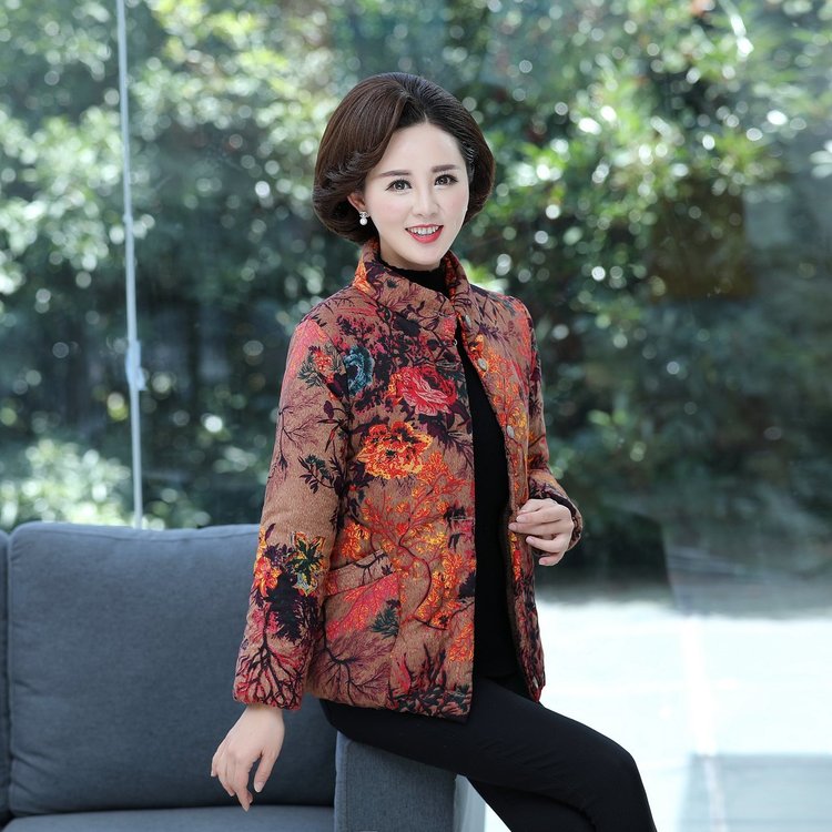 中老年女装加绒加厚外套妈妈装秋冬款保暖棉衣中老年宽松大码棉袄 - 图1