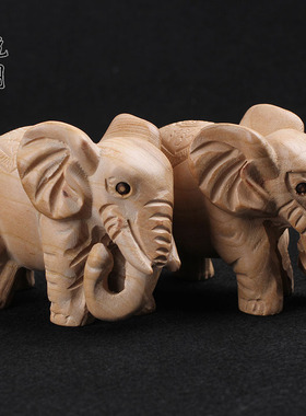 桃木象摆件木雕桃木象实木大象一对