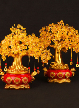 黄水晶发财树摆件办公室