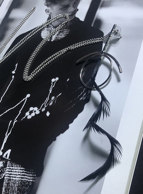 原创设计项链黑鸟羽毛