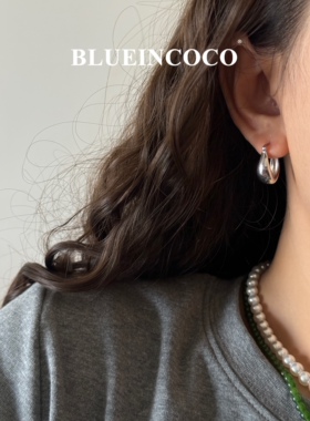Blueincoco纯银925光面椭圆耳环小众气质耳扣法式百搭ins风耳钉