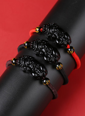 手工编制男女款黑曜石貔貅手链