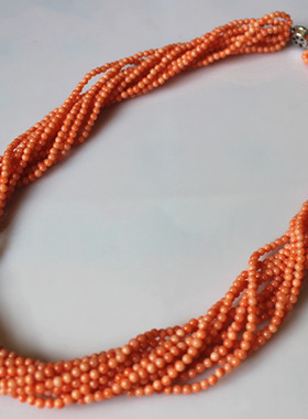 西洋古董珠宝首饰海外进口红红火火粉色宝石项链耳环