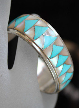 西洋古董珠宝首饰欧洲进口印第安Navajo纳瓦霍松石银手镯手排