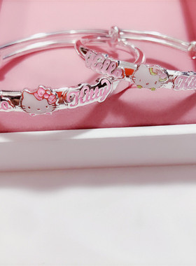 香港正生hello kitty猫宝宝推拉手镯足银s999成人亲子送满月礼物