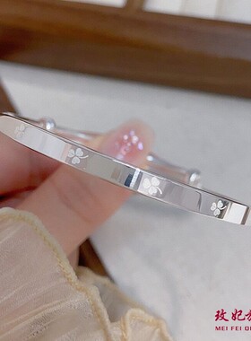 香港正生正品三叶草9999实心纯银手镯女小众百搭轻奢情人节送女友