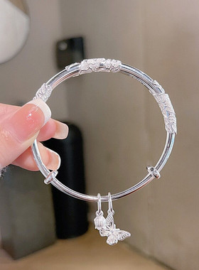 香港正生正品繁华似锦绕花丝蝴蝶纯银手镯纯银9999小众轻奢百搭送