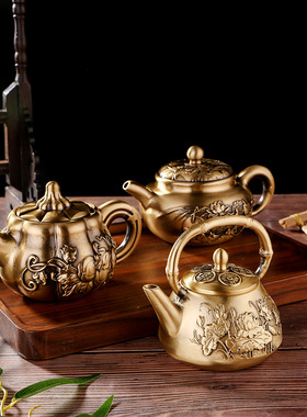 【JZ128】黄铜龙凤小茶壶客厅茶几喝茶铜创意鸳鸯小茶壶小铜器义