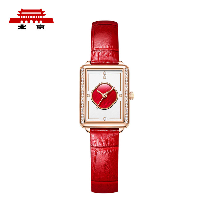 北京手表官方正品石英手表女国风镶钻防水小方表绿表礼物女士腕表