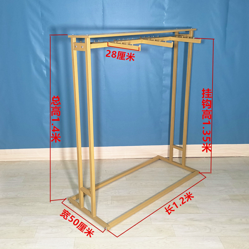 服装店中岛双排展示架金色正面挂衣架落地式店铺中间架子双杆货架-图0