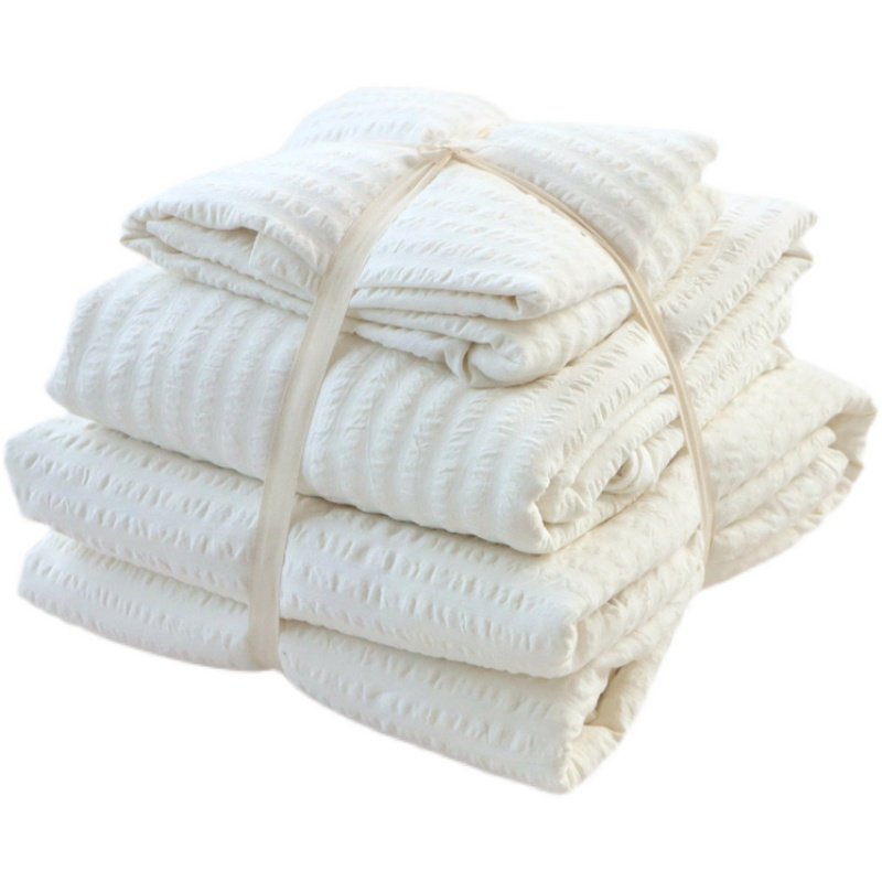 日式无印全棉泡泡纱四件套 良品色织纯棉床单床上用品简约春夏ins,淘宝优惠券,粉丝福利购,淘宝优惠卷