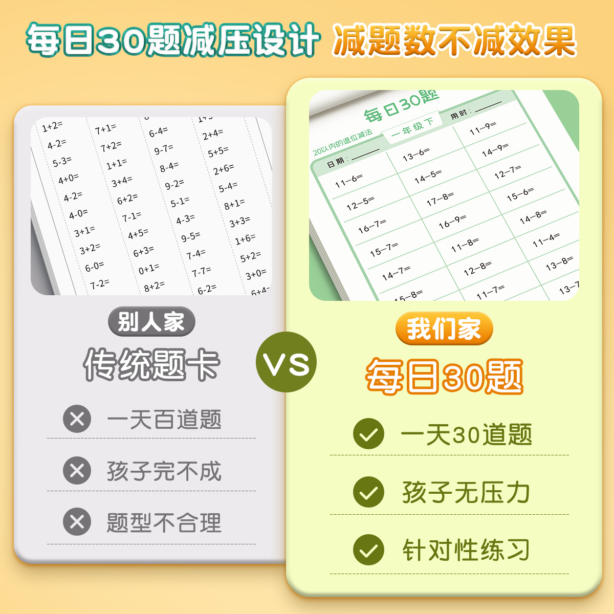 一年级口算天天练下册数学小学生每日30题二三年级上册口算卡同步练习册减负速算专项训练幼小衔接学前100 10以内算术加减法乘除法 - 图1