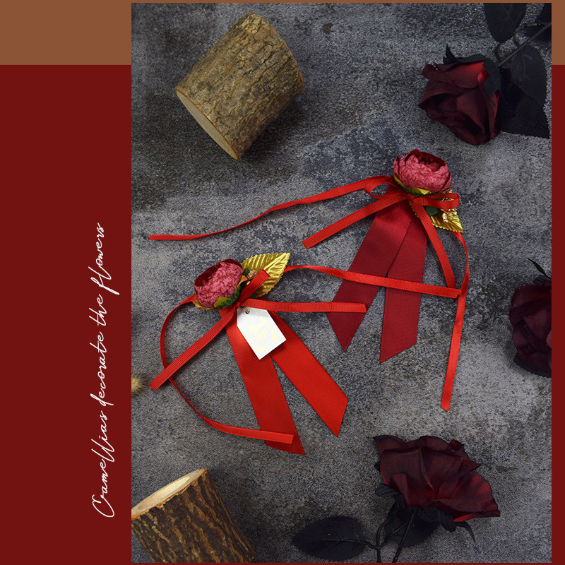 花瓶喜糖盒袋配件装饰花朵假花绑系带子绳子山茶花仿真香槟色酒红,淘宝优惠券,粉丝福利购,淘宝优惠卷