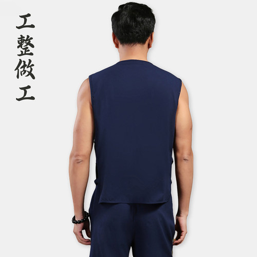 夏季棉麻背心男唐装薄款汗衫新中式马褂透气马甲中老年坎肩中国风 - 图2