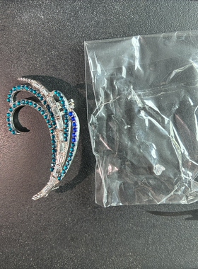 欧美夸张时尚超闪镶钻羽毛孔雀蓝耳挂耳夹耳钉高级感个性设计耳饰
