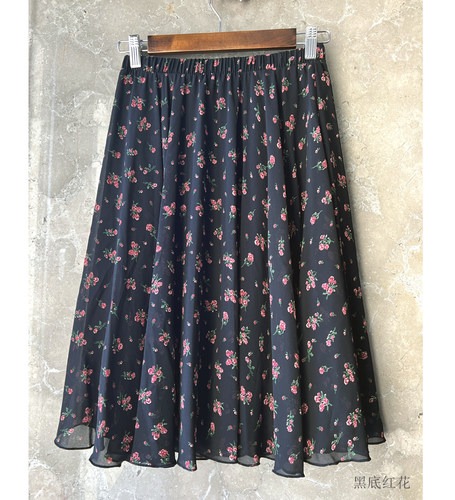 锦衣自制 小碎花清新雪纺裙中长裙半身裙子伞裙a字印花短裙大摆裙 - 图3