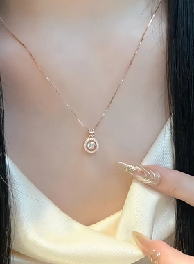 跳动的心项链玫瑰金色圆环锆石锁骨链女高级感轻奢小众精致千金感