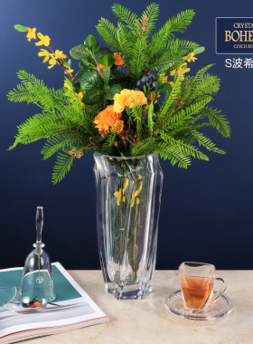 SuMai捷克鲜花进口水晶花瓶高级感轻奢高档客厅插玻璃水培花家居