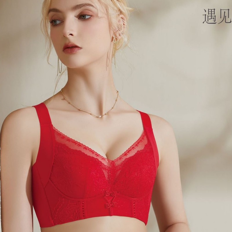 依美淇8815内衣女聚拢收副乳上托调整型宽肩带文胸罩蕾丝性感无磁