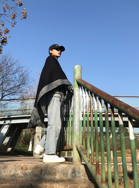 春秋季双面开叉空调午睡流苏围巾