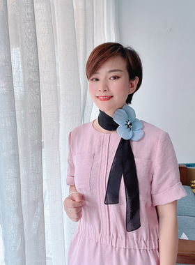 手工钉珠长条夏季花朵丝巾
