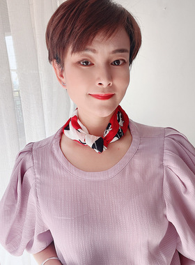 黑白条纹真丝遮疤丝巾