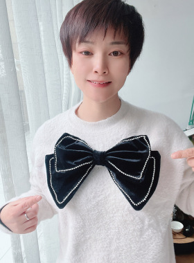 丝绒蝴蝶结胸针装饰黑色红色带钻