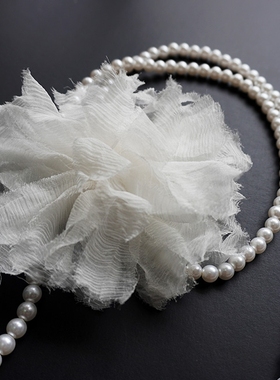 珍珠项链时尚款锁骨链毛衣链小香风小众设计感婚礼真丝花朵颈花