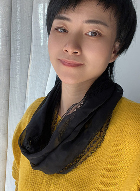 春夏丝巾脖套套头小丝巾真丝桑蚕丝头巾复古蕾丝薄款围巾一圈围脖