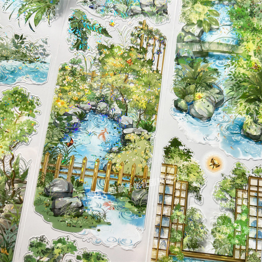 手帐分装胶带b076院中渔乐巫女sama事务所古风PET素材流麻diy贴纸 - 图1