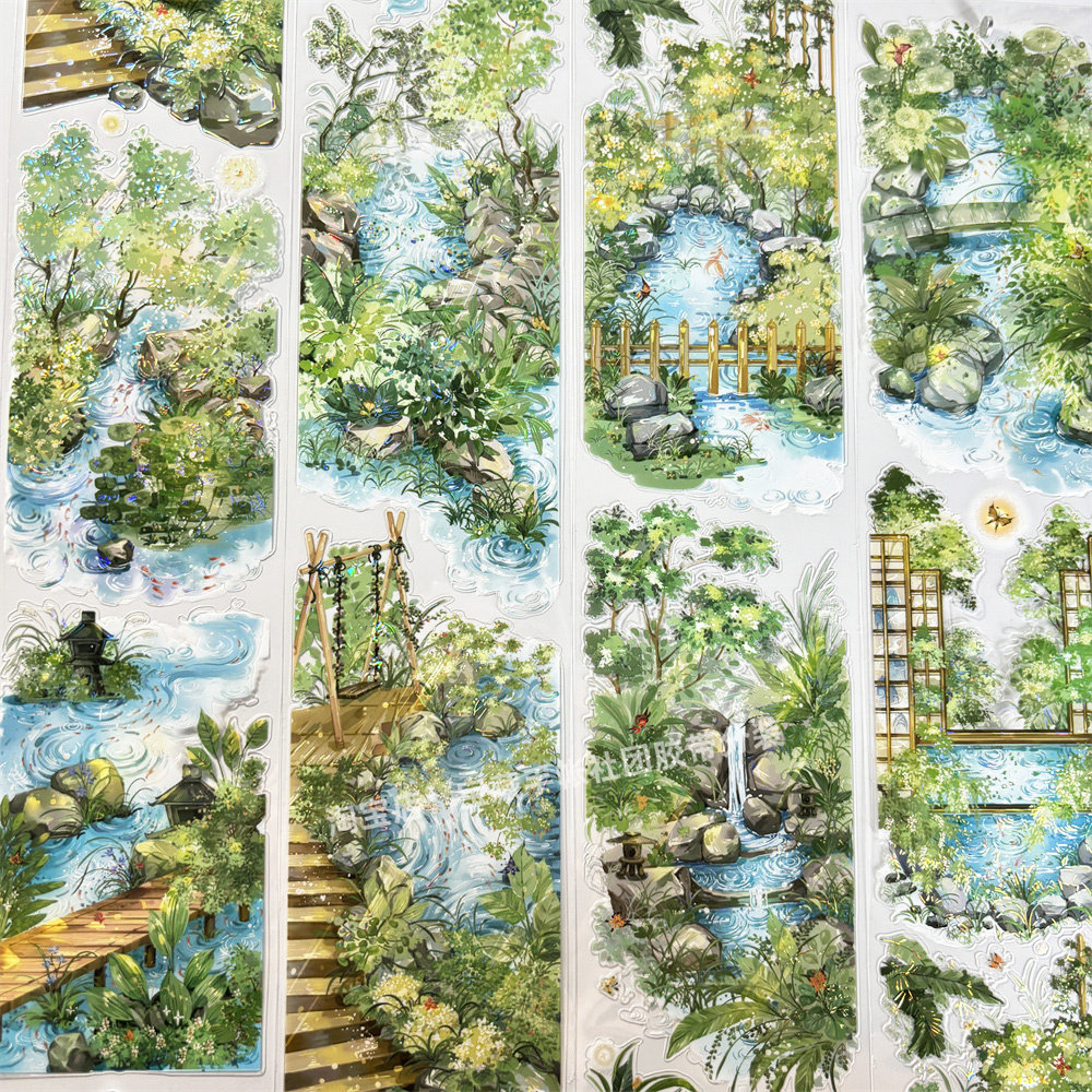 手帐分装胶带b076院中渔乐巫女sama事务所古风PET素材流麻diy贴纸 - 图3