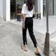 Spring and summer straight high waist women's nine-point suit pants slit