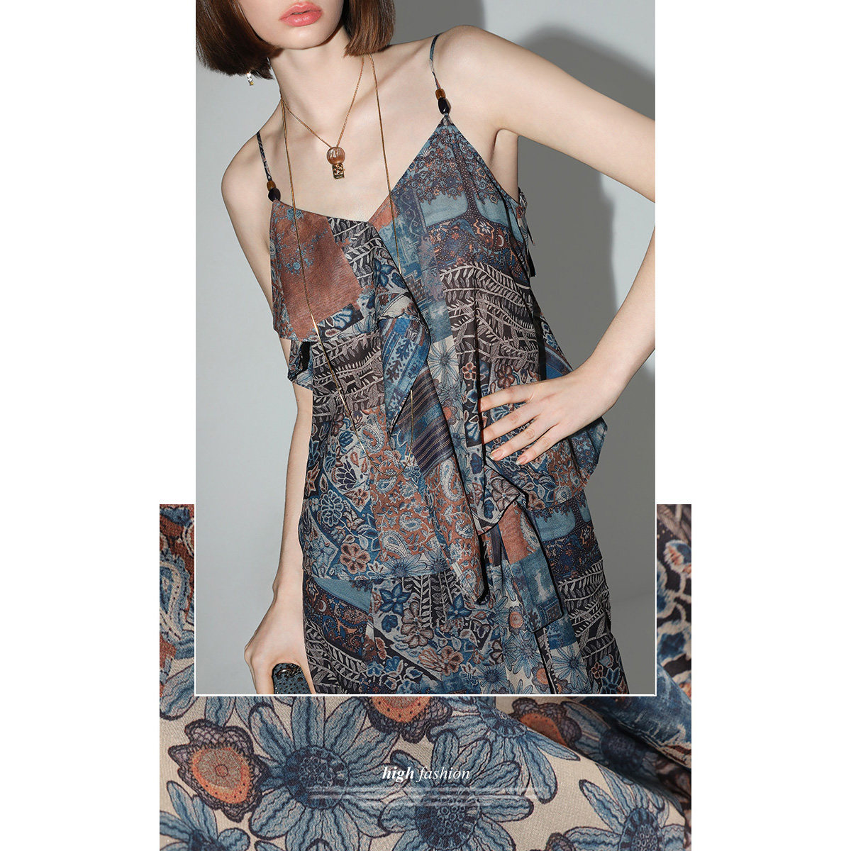 COCOBELLA立体荷叶边民族印花吊带女春夏轻盈绒雪纺背心VT7007,淘宝优惠券,粉丝福利购,淘宝优惠卷