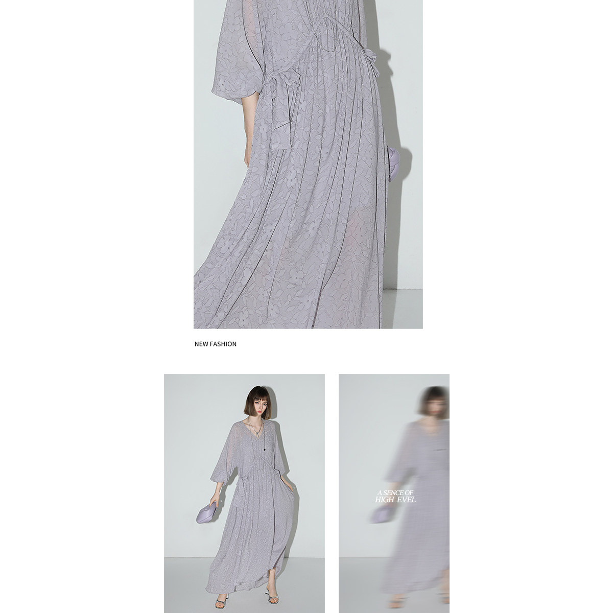 COCOBELLA莫奈紫肌理浮雕压花抽绳连衣裙雪纺裙两件套FR7049,淘宝优惠券,粉丝福利购,淘宝优惠卷