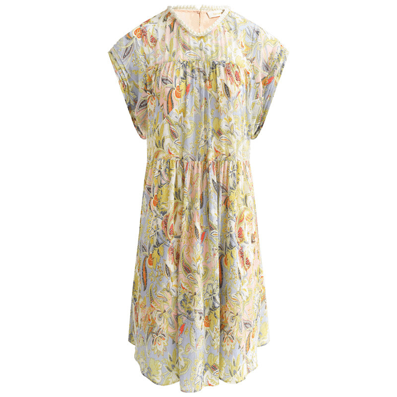 COCOBELLA沙滩印花连衣裙女春夏度假风珠饰镶边温柔雪纺裙FR35,淘宝优惠券,粉丝福利购,淘宝优惠卷