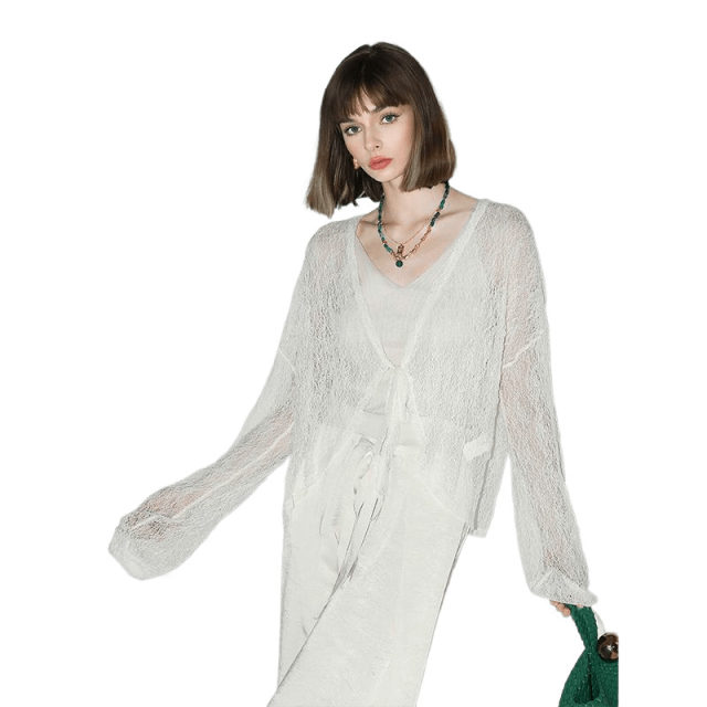 COCOBELLA Exquisite Hollow Soft Micro-Perspective Knitted Cardigan Women's Bat Sleeve Sunshade Shirt SC3009