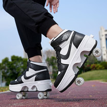 Breathable 4-wheel Storm Walking Shoes Sport Pulley Shoes Men And Women Students Invisible Double Row Wheels Skates Scooter Dei Wheels Shoes