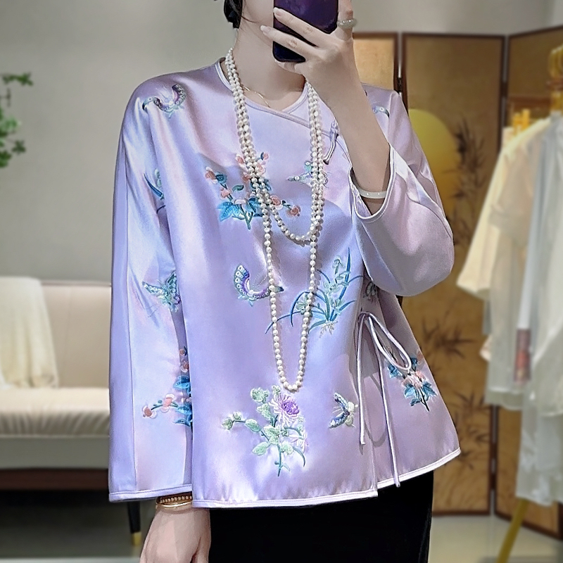 2024年秋冬新款醋酸新中式国风外套气质圆领唐装改良旗袍复古上衣 - 图2