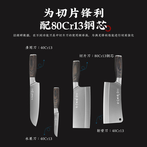 十八子作菜刀套装 家用全套厨房刀具四件套斩骨切菜刀水果刀组合 - 图0