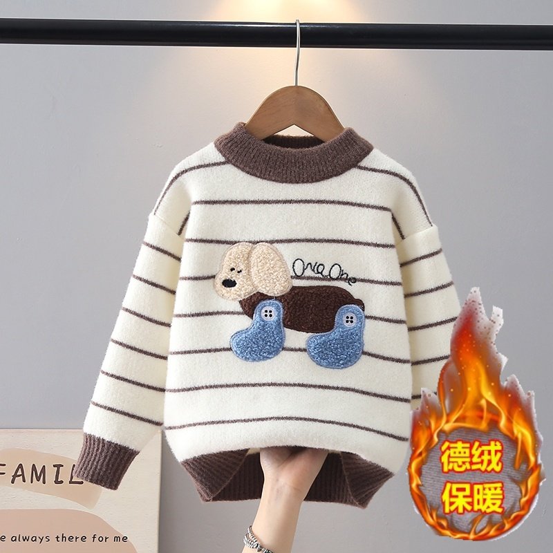 儿童毛衣男童条纹卡通秋冬款新款中小童毛线上衣圆领套头针织毛衫,淘宝优惠券,粉丝福利购,淘宝优惠卷