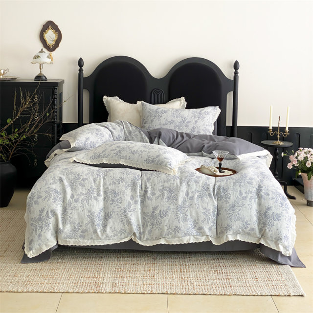 Light luxury new pure cotton jacquard four-piece set French color weaving