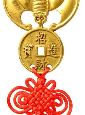风水亭铜吉祥鼠挂钱挂件小蝙蝠铜币挂梁家装工艺品黄铜