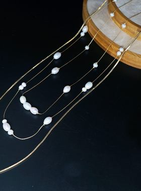 珍珠多层百搭时尚风长款毛衣链